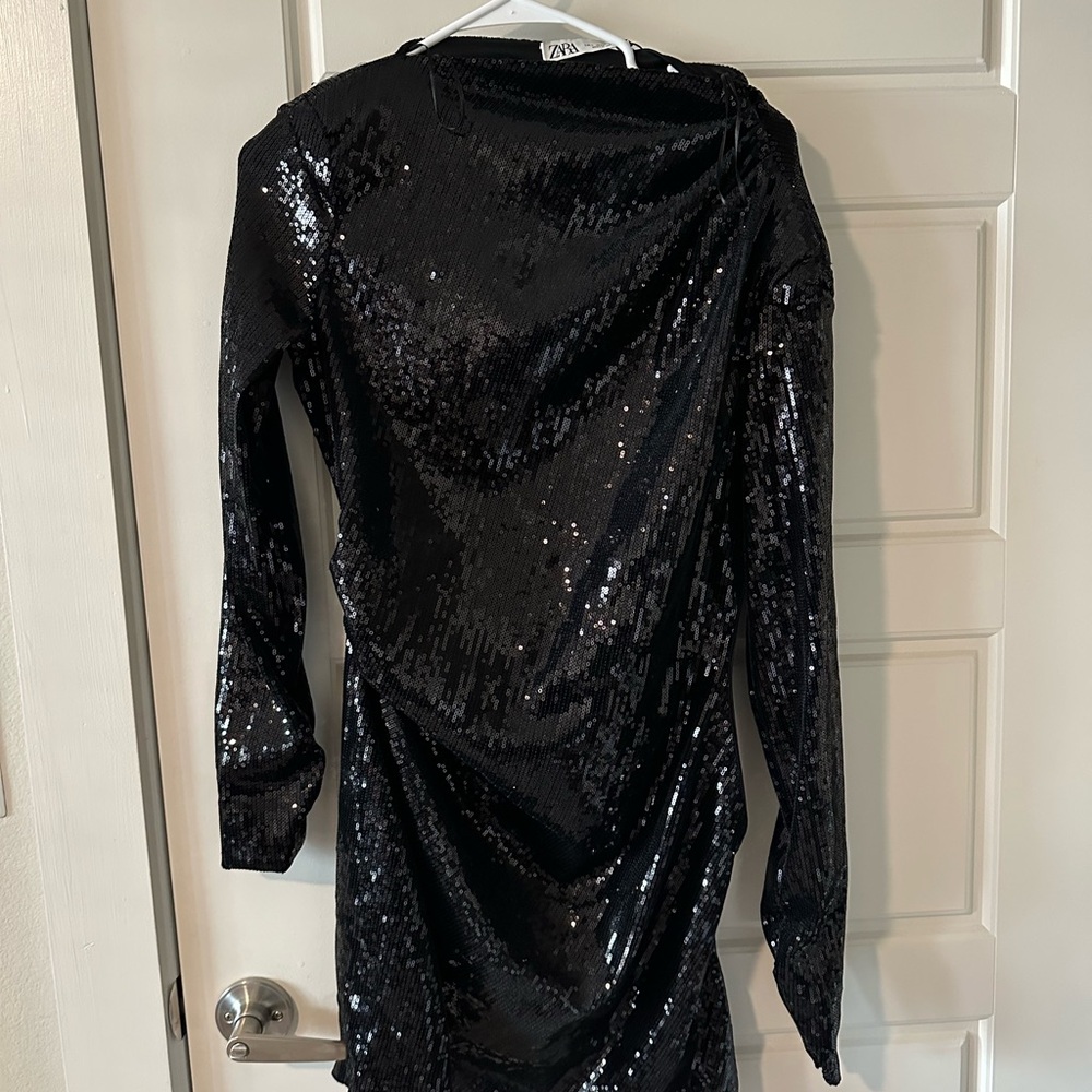Zara Black Asymmetrical Long Sleeve Bodycon Dress